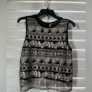 Mono B Black Tank Top with Silver Patterns